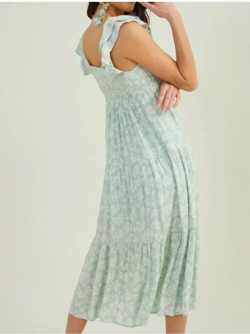 Altar’d State Mila Floral Tiered Maxi Dress in light green Size M - Picture 9 of 9